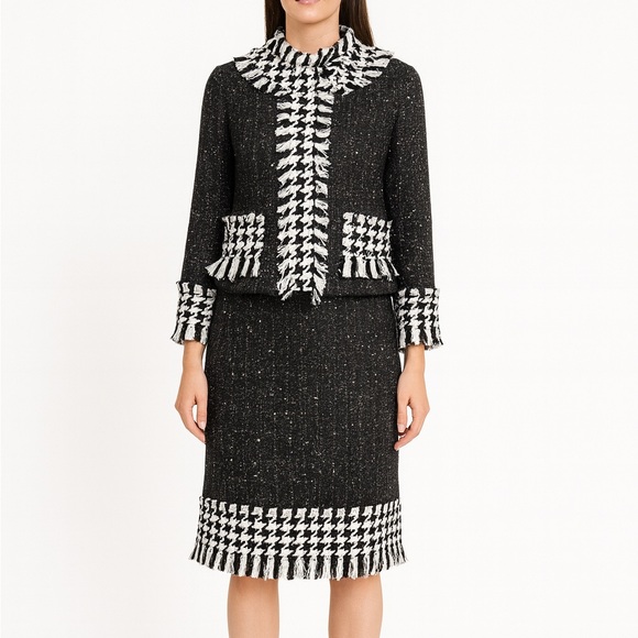 M Signature Label Collection Dresses & Skirts - Houndstooth Fringe Skirt Jacket Set The Cathalyn